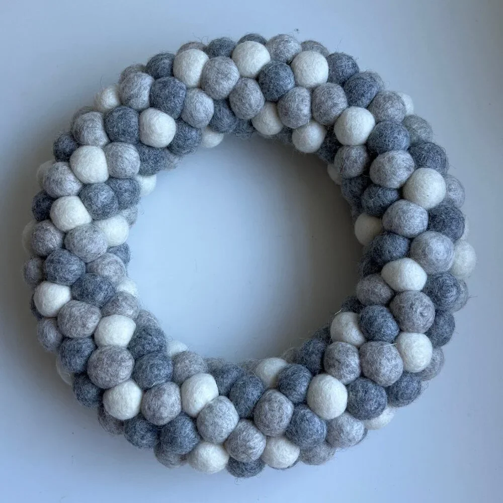 NWT Trader Joe's Felted Wool Wreath in Neutral Grays